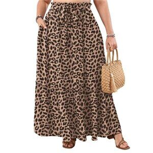 Women's Plus Size Casual High Waist Tie Front Long Skirts with Pockets